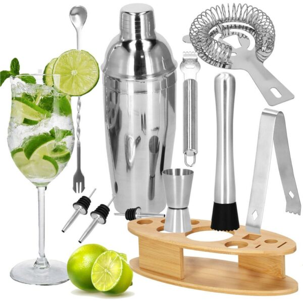Cocktail Shaker készlet pultosoknak 550 ml, KI24, bambusz tartóval, 11 darab - Image 26