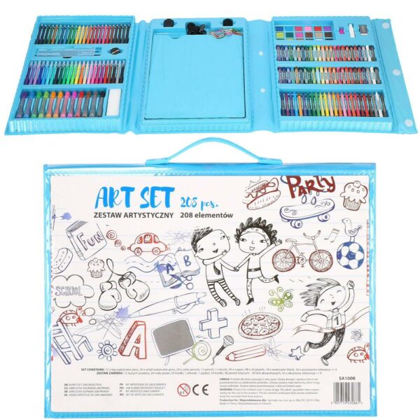 Set de pictura si desen pentru copii, 208 de piese, trusa plastic albastru - Image 26