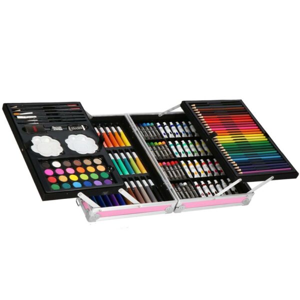 Set de pictura si desen pentru copii, 145 de piese, trusa aluminiu roz - Image 25