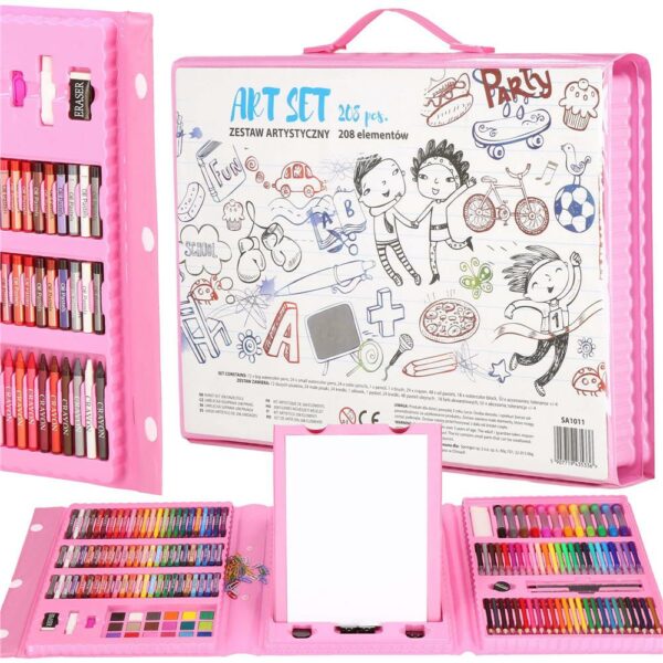 Set de pictura si desen pentru copii, 208 de piese, trusa plastic roz - Image 26
