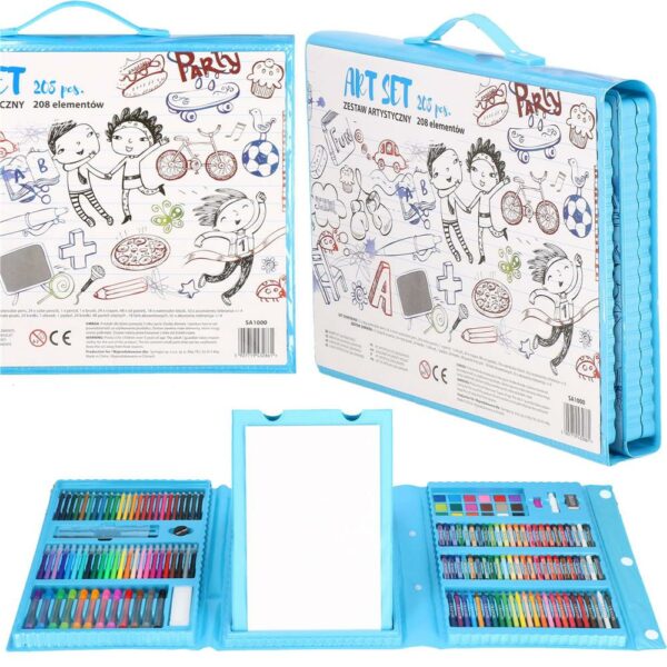Set de pictura si desen pentru copii, 208 de piese, trusa plastic albastru - Image 27