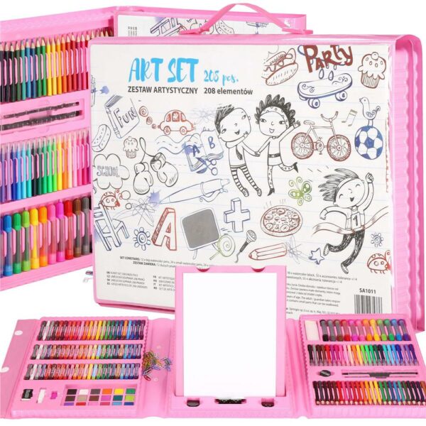 Set de pictura si desen pentru copii, 208 de piese, trusa plastic roz - Image 27