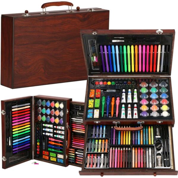 Set de pictura si desen pentru copii, 130 de piese, trusa lemn - Image 29