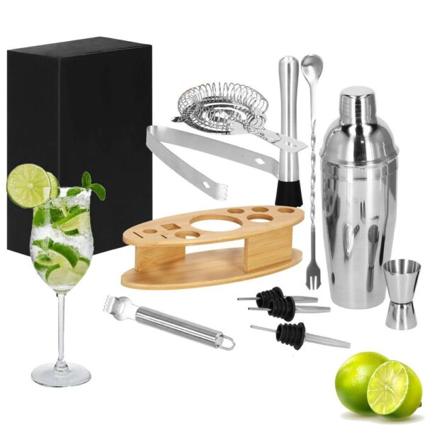 Cocktail Shaker készlet pultosoknak 550 ml, KI24, bambusz tartóval, 11 darab - Image 29