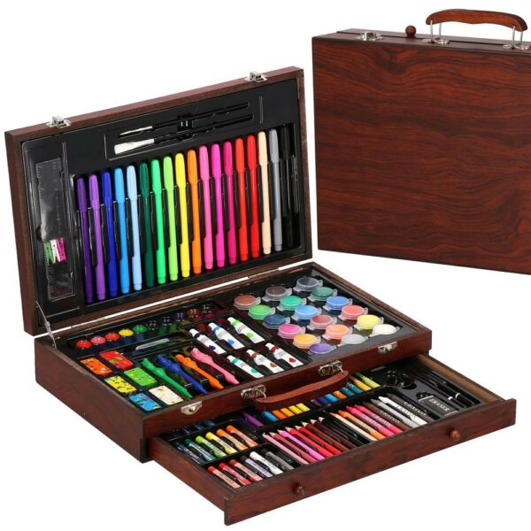 Set de pictura si desen pentru copii, 130 de piese, trusa lemn - Image 30