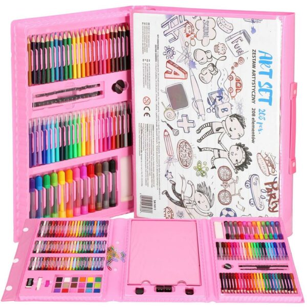 Set de pictura si desen pentru copii, 208 de piese, trusa plastic roz - Image 29