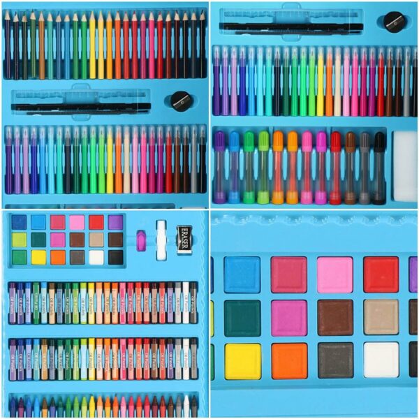 Set de pictura si desen pentru copii, 208 de piese, trusa plastic albastru - Image 4
