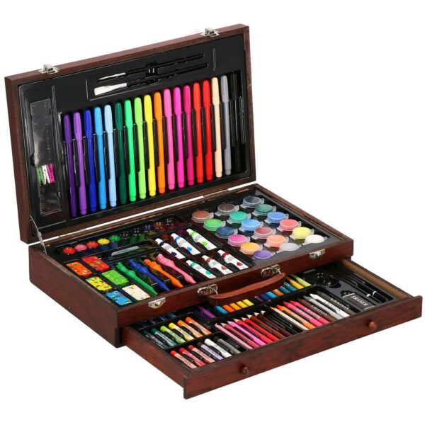 Set de pictura si desen pentru copii, 130 de piese, trusa lemn - Image 4