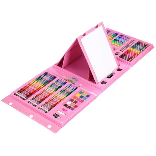 Set de pictura si desen pentru copii, 208 de piese, trusa plastic roz - Image 3
