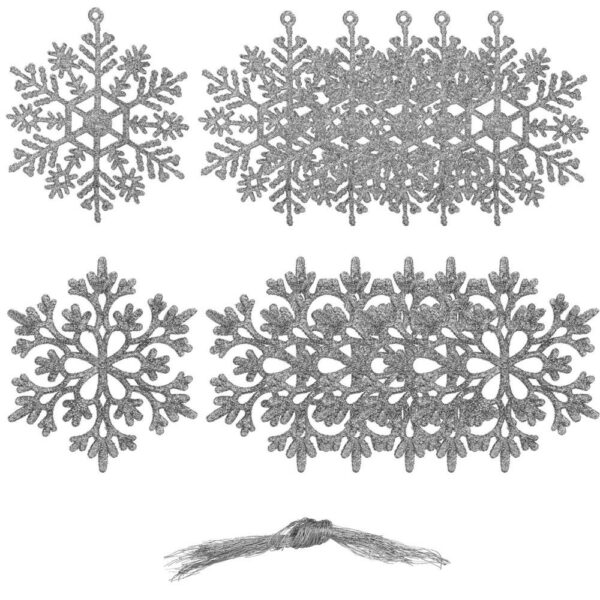 Hópehely karácsonyfadísz, 12 db-os készlet, 10cm, ezüst - Image 3