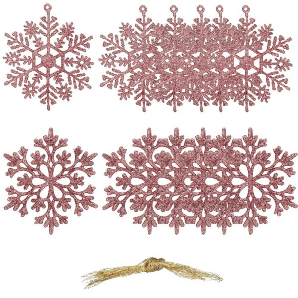 Decoratiune brad fulg de zapada, set 12 bucati, 10cm, roz - Image 4