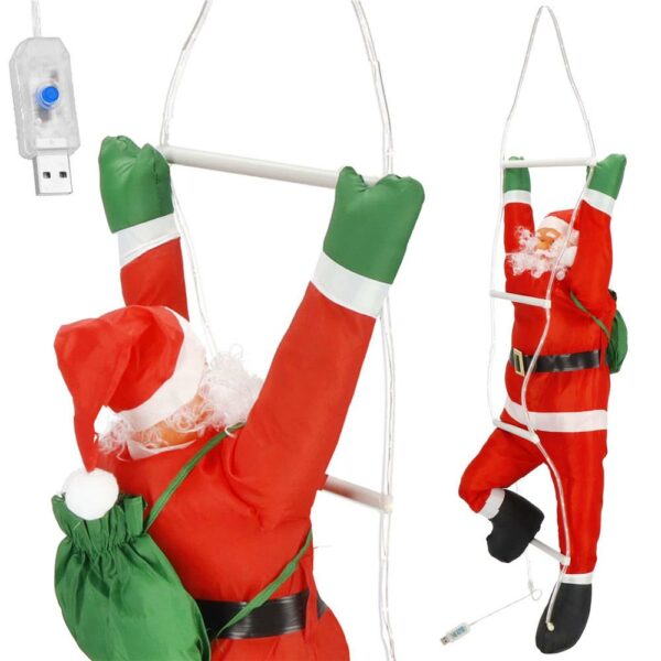 Karácsonyi figura, Mikulás a lépcsőn, LED világítással, USB tápegységgel, beltéri használatra - Image 4