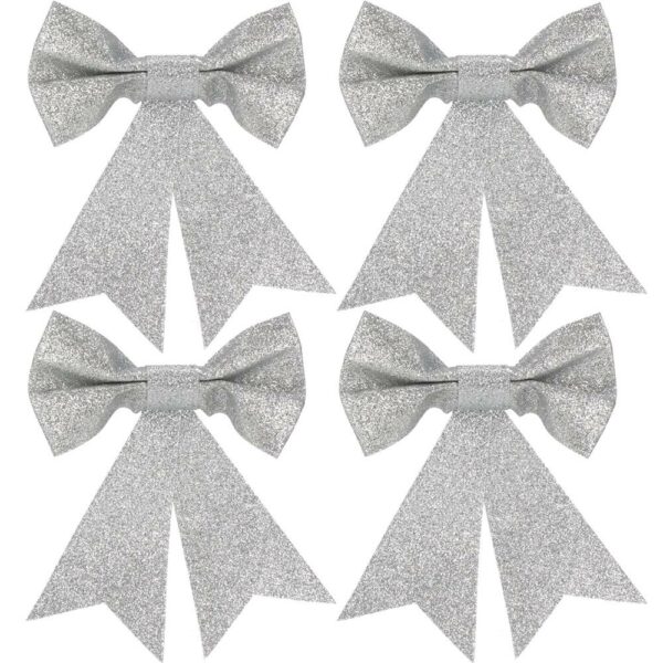 Set 4 ornamente pentru bradul de Craciun, fundita, 13cm, argintiu - Image 3
