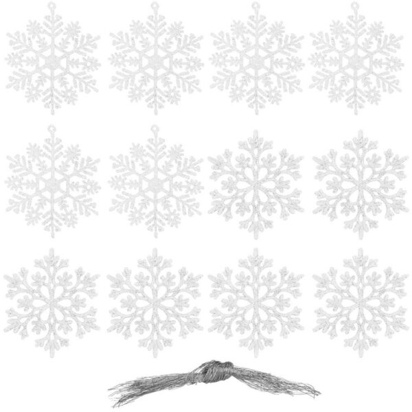 Decoratiune brad fulg de zapada, set 12 bucati, 9-10cm, alb - Image 4