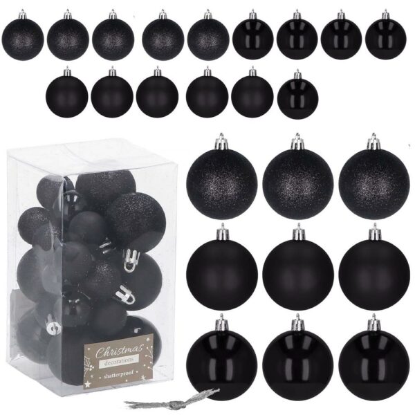 Set globuri de Craciun, 25 bucati, 3 modele, 2,5cm si 4cm, negru - Image 4