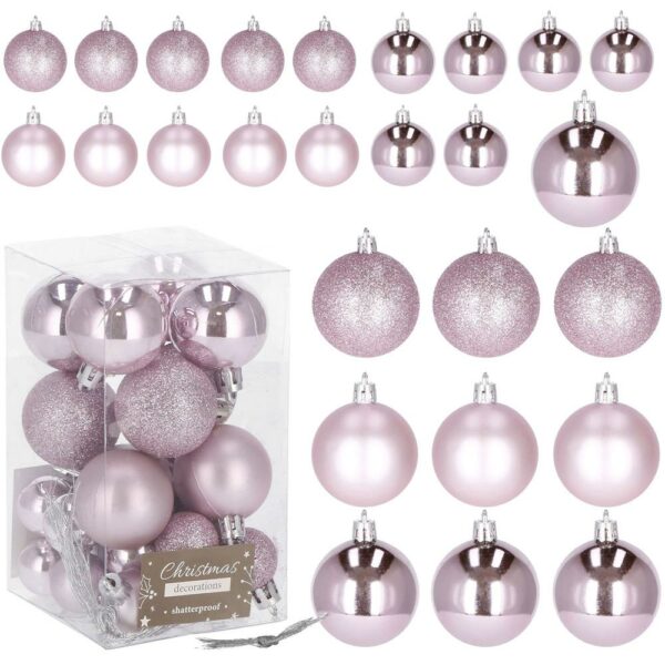 Set globuri de Craciun, 25 bucati, 3 modele, 2,5cm si 4cm, roz - Image 4