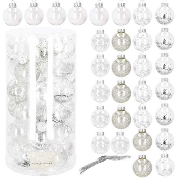 Set globuri de Craciun Inedit, 30 bucati, 7cm, transparente si argintiu - Image 4