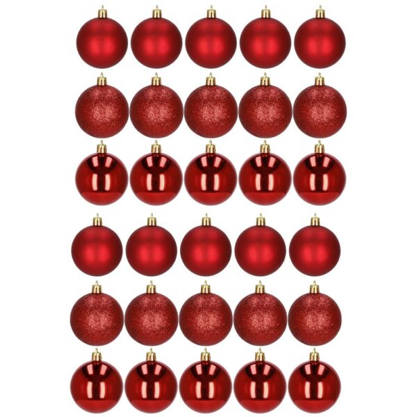 Set globuri de Craciun, 30 bucati, 3 modele, 6cm, rosu - Image 4
