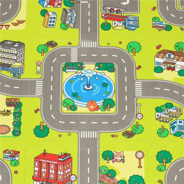 Covor din spuma pentru copii, tip puzzle strazi, 9 piese, 90×90 cm, verde - Image 3
