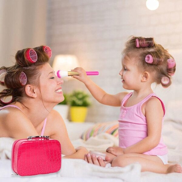Trusa de machiaj pentru fetite, geanta cu 22 de accesorii cosmetice, fara lichide sau substante chimice, roz - Image 4