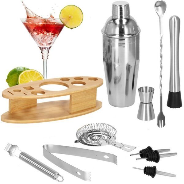 Cocktail Shaker készlet pultosoknak 550 ml, KI24, bambusz tartóval, 11 darab - Image 30
