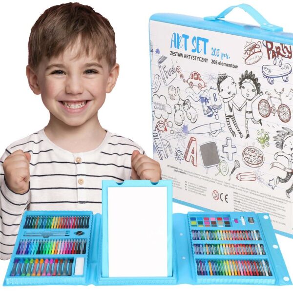 Set de pictura si desen pentru copii, 208 de piese, trusa plastic albastru - Image 30
