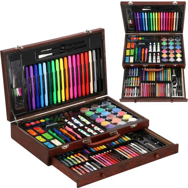 Set de pictura si desen pentru copii, 130 de piese, trusa lemn - Image 31