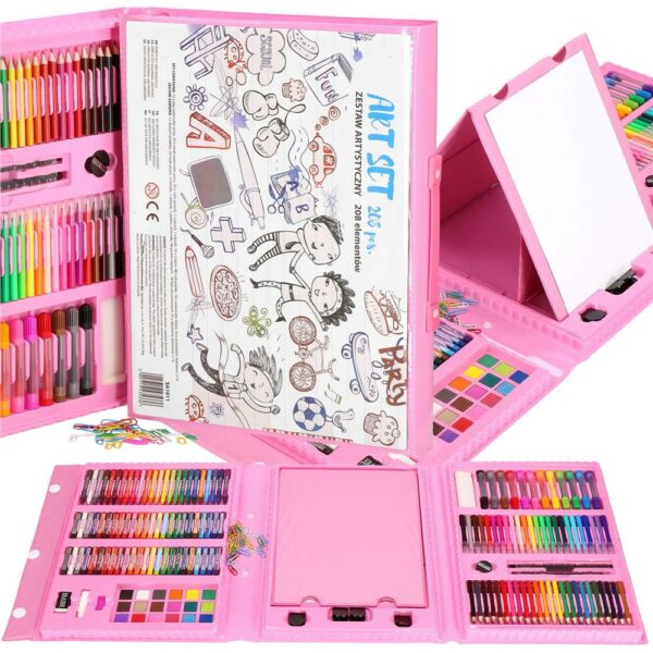 Set de pictura si desen pentru copii, 208 de piese, trusa plastic roz - Image 30