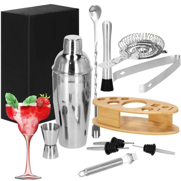 Cocktail Shaker készlet pultosoknak 550 ml, KI24, bambusz tartóval, 11 darab - Image 31