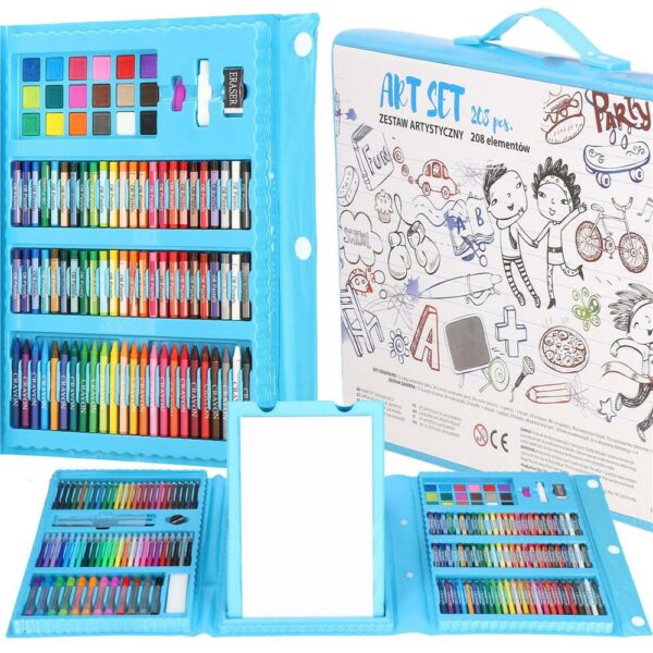 Set de pictura si desen pentru copii, 208 de piese, trusa plastic albastru - Image 31