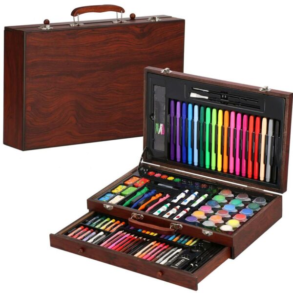 Set de pictura si desen pentru copii, 130 de piese, trusa lemn - Image 32