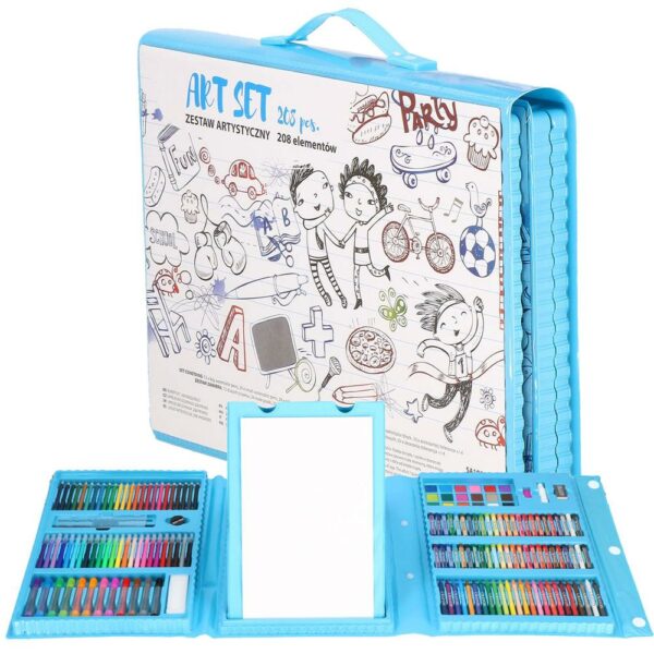 Set de pictura si desen pentru copii, 208 de piese, trusa plastic albastru - Image 32
