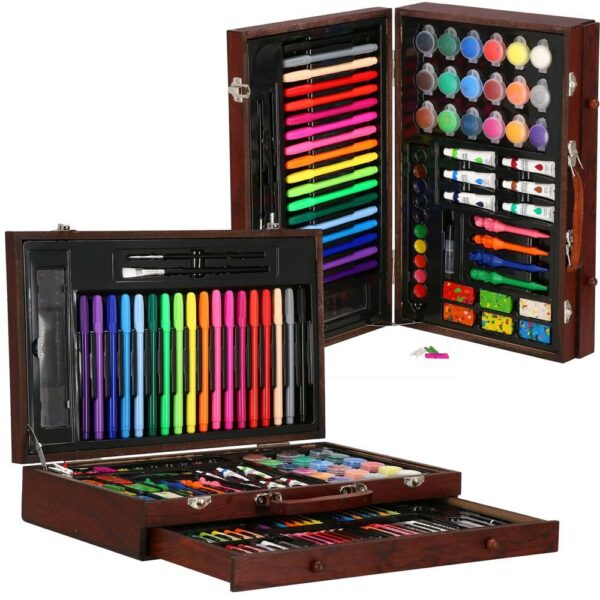 Set de pictura si desen pentru copii, 130 de piese, trusa lemn - Image 33