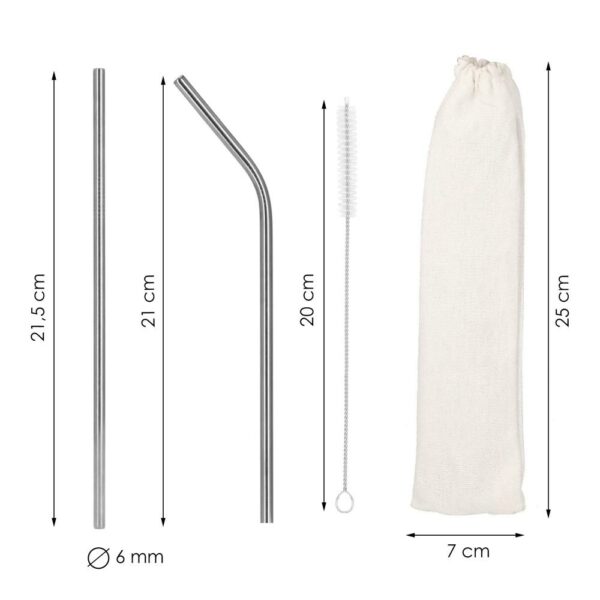 8 db ezüst fém szívószál készlet, újrafelhasználható, tároló tokkal és tisztítókefével, 215x6 mm - Image 32