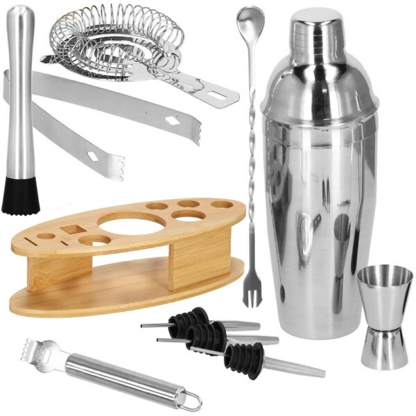 Cocktail Shaker készlet pultosoknak 550 ml, KI24, bambusz tartóval, 11 darab - Image 32