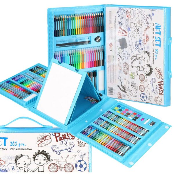 Set de pictura si desen pentru copii, 208 de piese, trusa plastic albastru - Image 33
