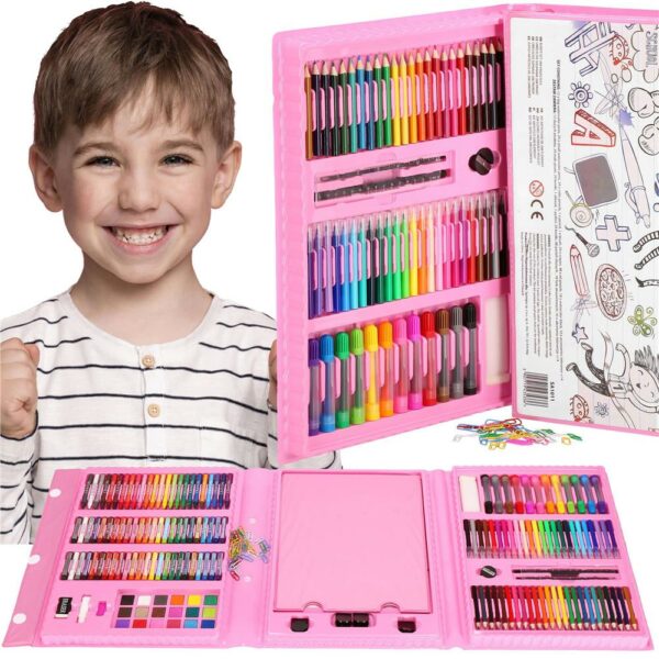 Set de pictura si desen pentru copii, 208 de piese, trusa plastic roz - Image 33