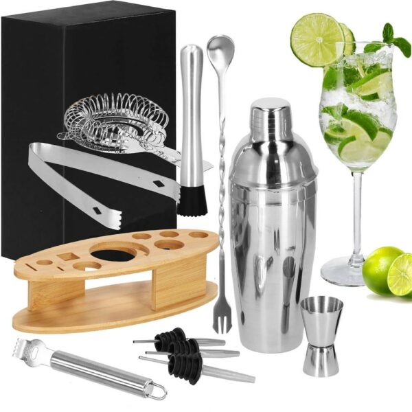 Cocktail Shaker készlet pultosoknak 550 ml, KI24, bambusz tartóval, 11 darab - Image 33