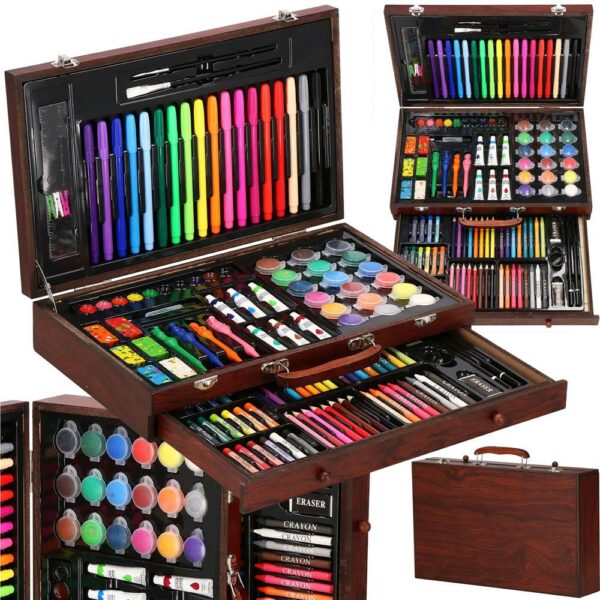 Set de pictura si desen pentru copii, 130 de piese, trusa lemn - Image 35