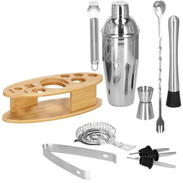Cocktail Shaker készlet pultosoknak 550 ml, KI24, bambusz tartóval, 11 darab - Image 34