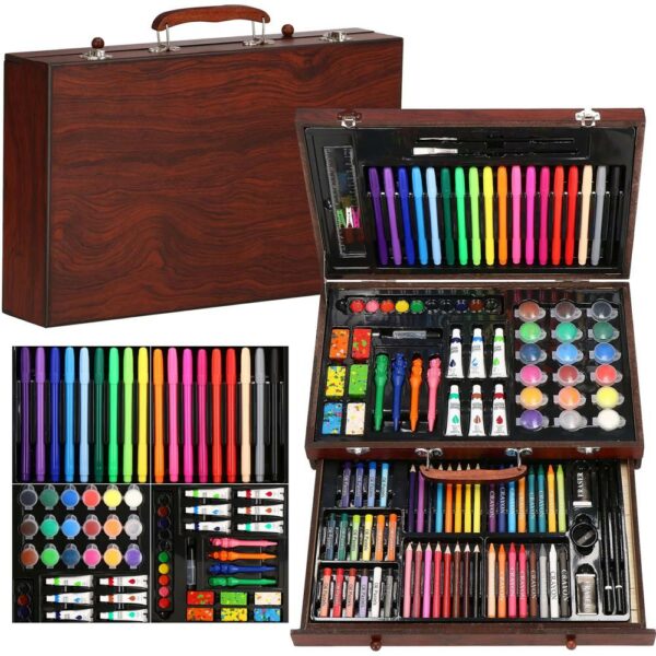 Set de pictura si desen pentru copii, 130 de piese, trusa lemn - Image 36