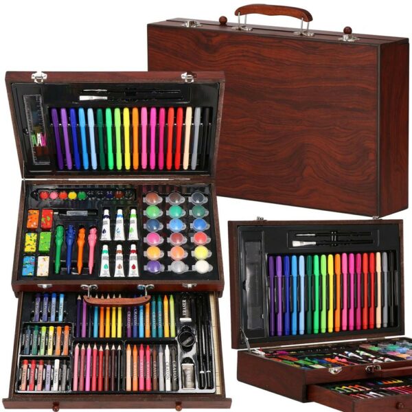 Set de pictura si desen pentru copii, 130 de piese, trusa lemn - Image 37