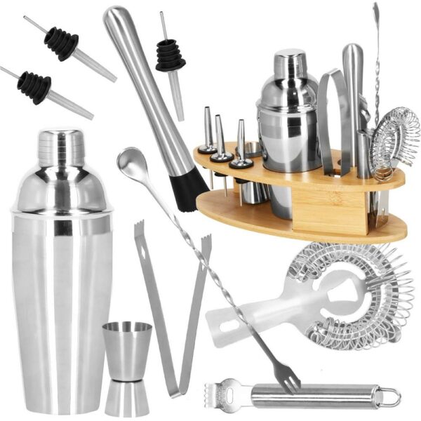 Cocktail Shaker készlet pultosoknak 550 ml, KI24, bambusz tartóval, 11 darab - Image 36
