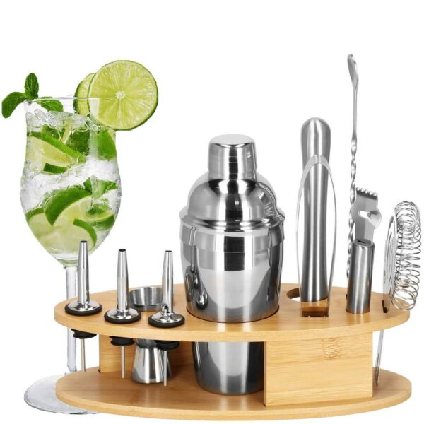 Cocktail Shaker készlet pultosoknak 550 ml, KI24, bambusz tartóval, 11 darab - Image 37