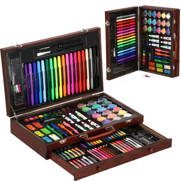 Set de pictura si desen pentru copii, 130 de piese, trusa lemn - Image 40