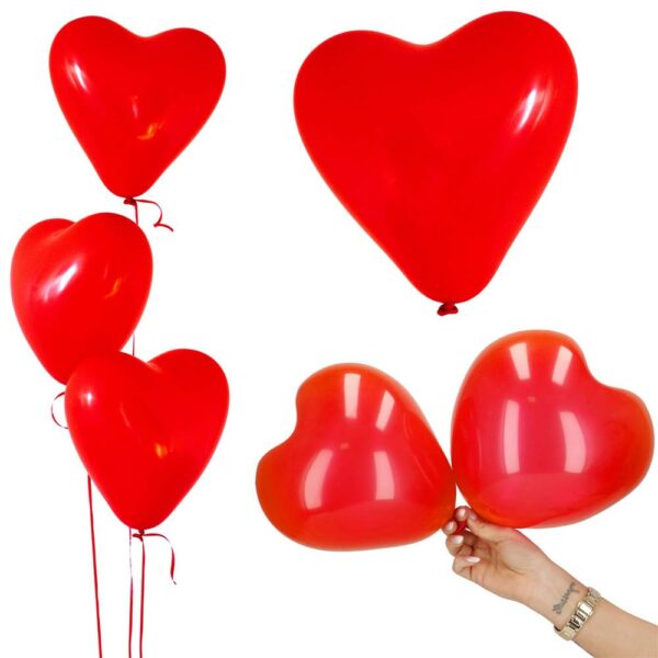 Set 100 baloane pentru petrecere in forma de inima, 22cm, rosu - Image 4
