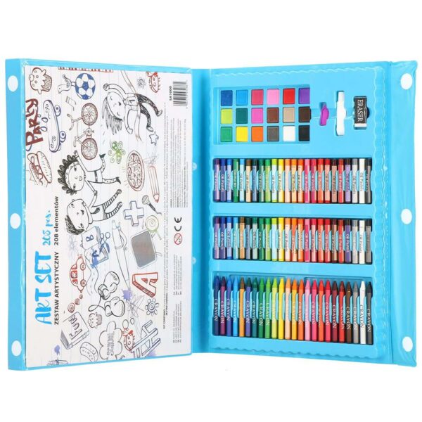 Set de pictura si desen pentru copii, 208 de piese, trusa plastic albastru - Image 5
