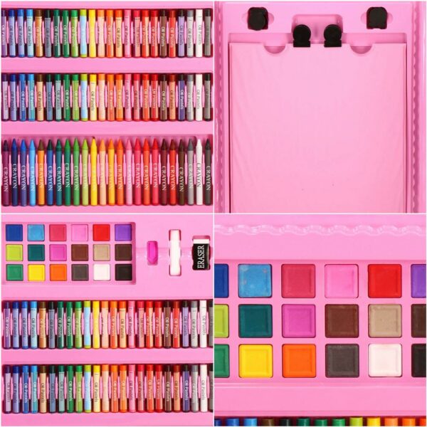 Set de pictura si desen pentru copii, 208 de piese, trusa plastic roz - Image 4