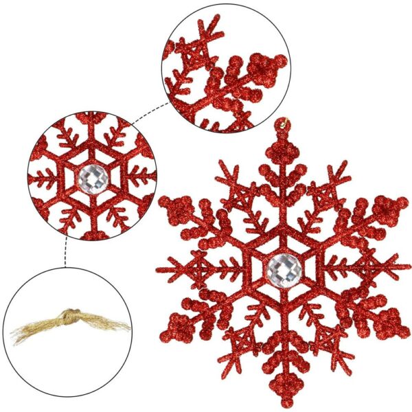 Decoratiune brad fulg de zapada cu cristal, set 2 bucati, 12cm, rosu - Image 2