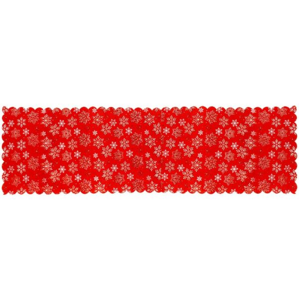 Fata de masa pentru decor, cu motive de Craciun, din stofa, 34x187cm, rosu - Image 3